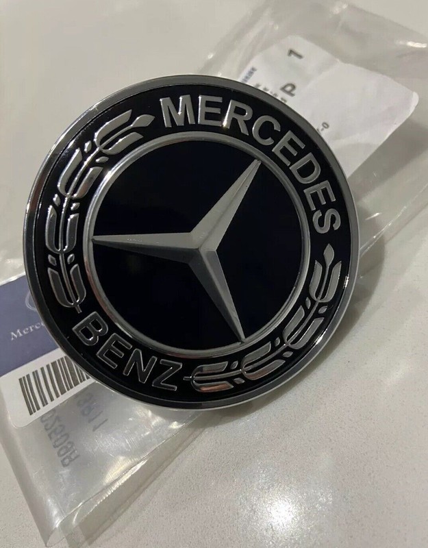 57MM SILVER BLACK EMBLEM MERCEDES BENZ AMG FRONT HOOD FLAT LAUREL WREATH BADGE gallery