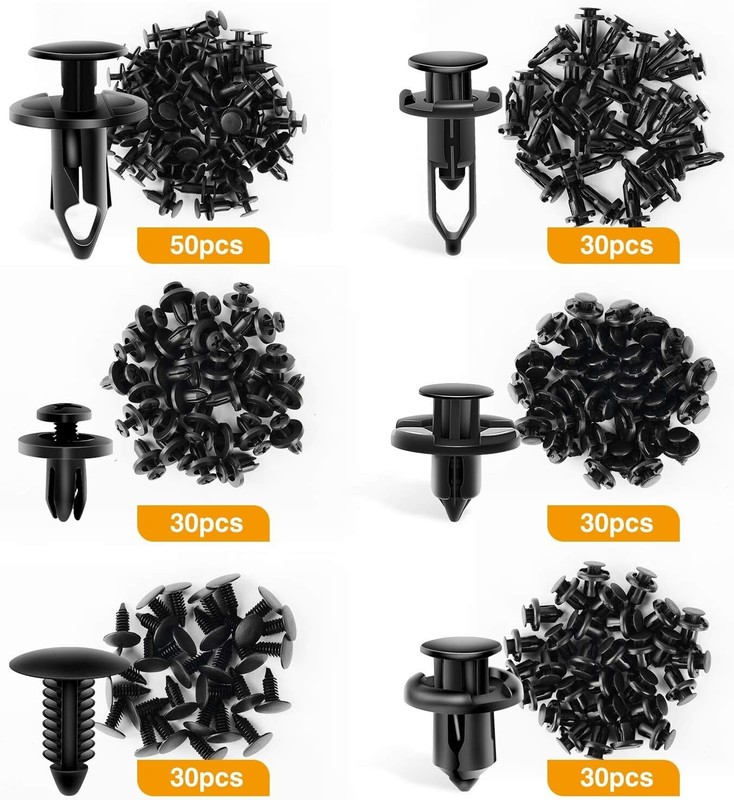200Pcs Push Bumper Fastener Rivet Clips W/6 Size Universal Plastic Fender Clips gallery