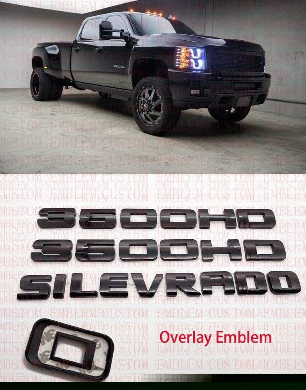 Gloss BLACK 3500HD SILVERADO DOOR Tailgate EMBLEM NAMEPLATE Overlay 2007-2019