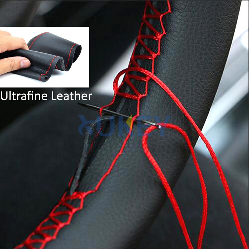 Car Steering Wheel Cover DIY Hand Sewing Fine Leather Auto W/ Needle & Thread