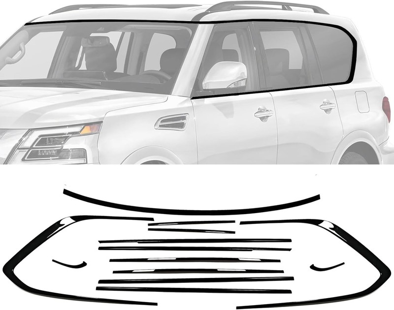 13pcs Window Molding Trim Frame Strips For Nissan Armada 2017-2024 Gloss Black
