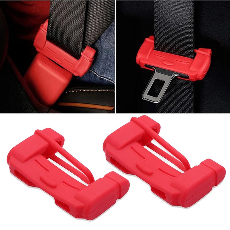 2pcs Red Car Safety Seat Belt Buckle Clips Anti-Scratch Silicone Protector Cover