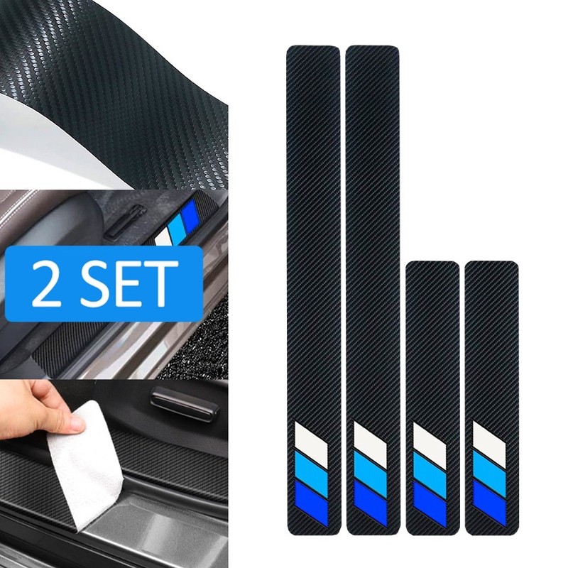 2SET Door Sill Protector Carbon Fiber Sticker Decoration Door Entry Guard Blue