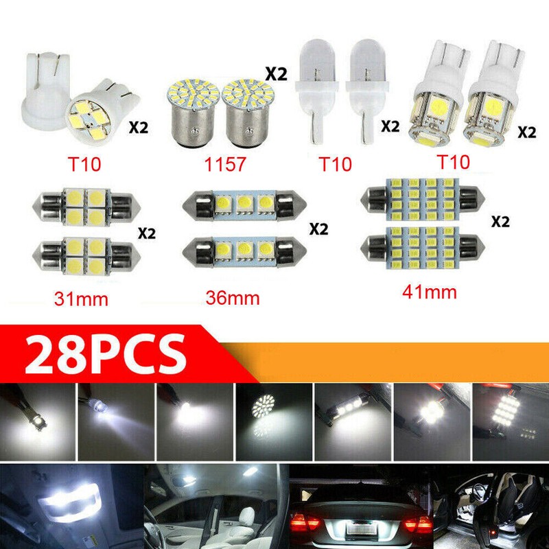 28PCS Car Interior Combo LED Map Dome Door Trunk License Plate Light Bulbs White
