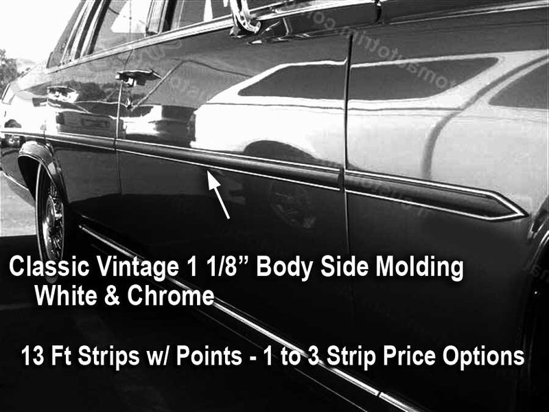 1 1/ 8″ Vintage Style Black & Chrome Beltline Body Side Molding 13 Ft w/Points