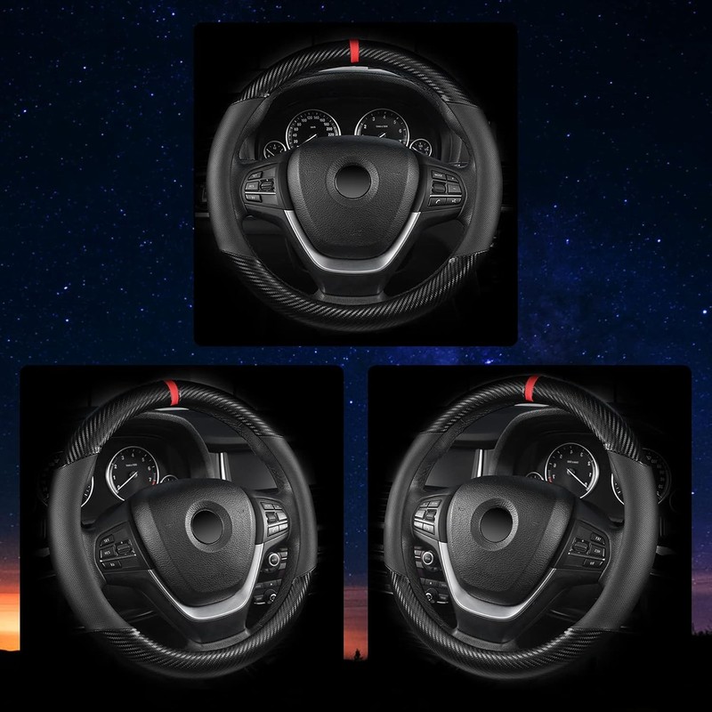 For Ford Car Steering Wheel Cover Carbon Leather 15 inch Non-Slip Breathable gallery