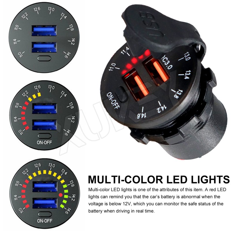 12v QC3.0 Dual USB Car Fast Charger Socket Power Outlet LED Voltmeter Waterproof gallery