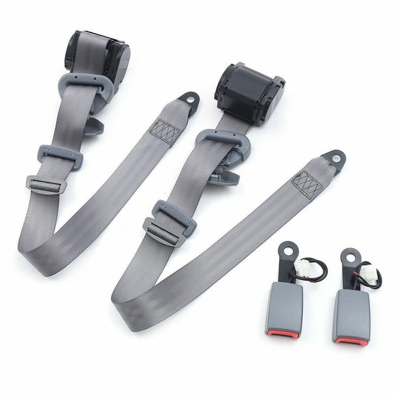 2 Sets Gray 3 Point Car Front Seat Belt Buckle Kit Retractable Safety Straps
