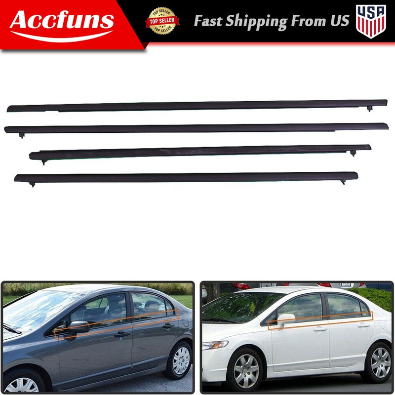 4pcs Weather Strip Window Moulding Trim Seal Belt For 2006-2010 2011 Honda Civic