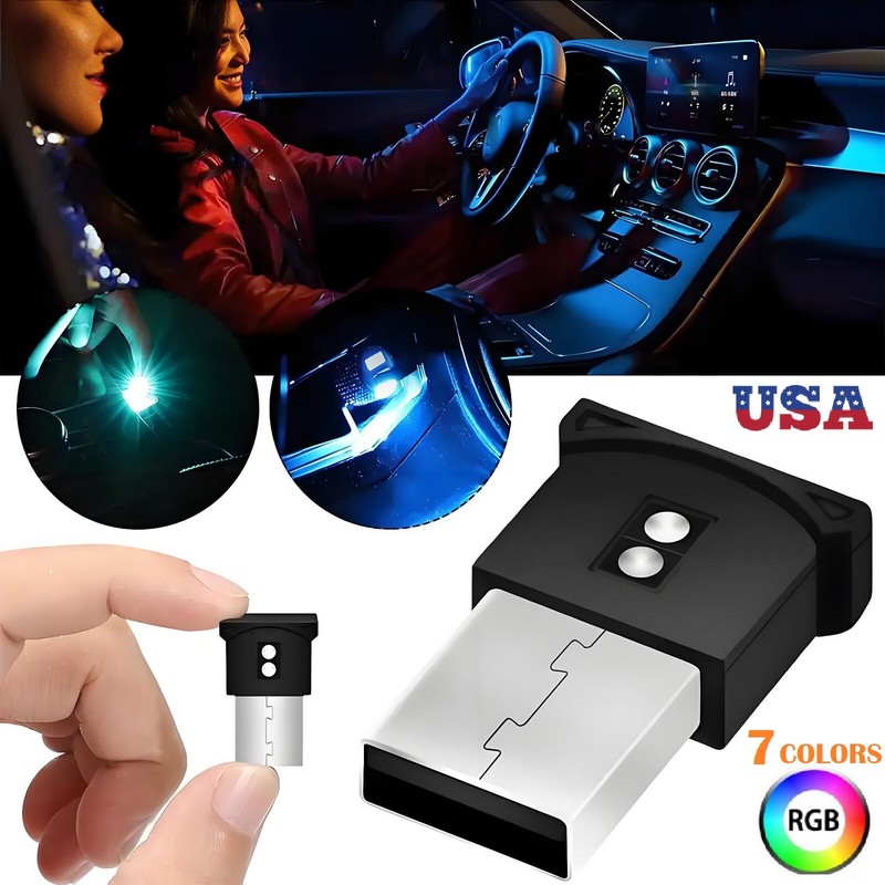 2× Car USB LED Neon Atmosphere Ambient Light Bulb Mini Lamp Interior Accessories