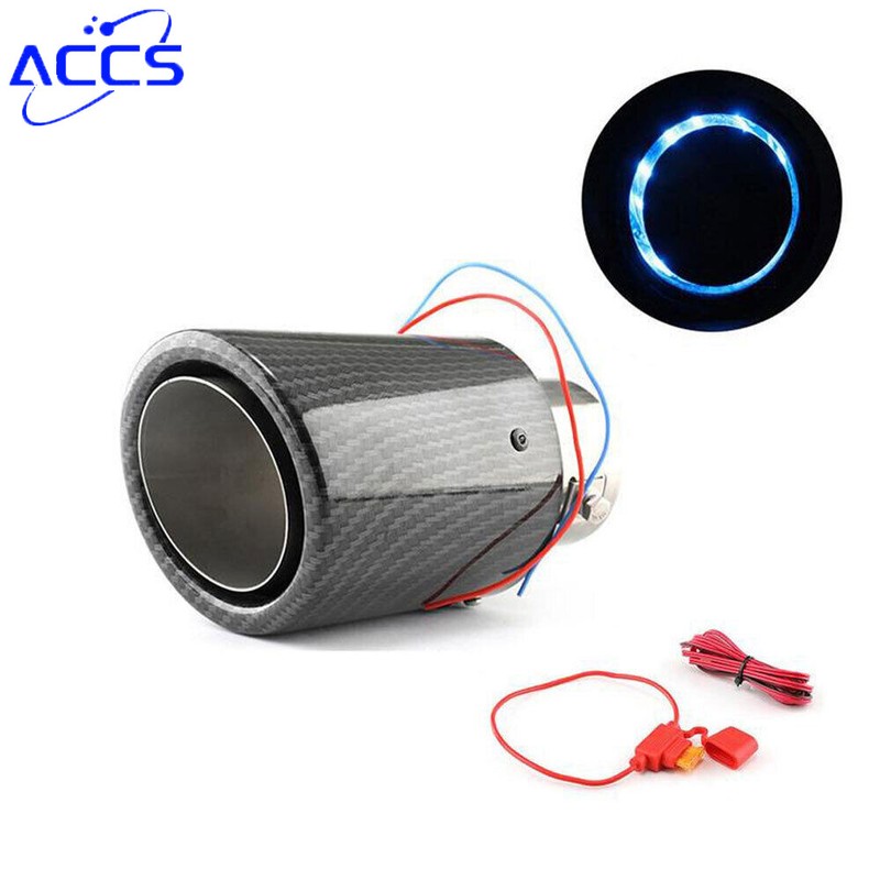 Universal Car Modified LED Luminous Muffler Tip Tail Pipe Carbon Fiber Curved