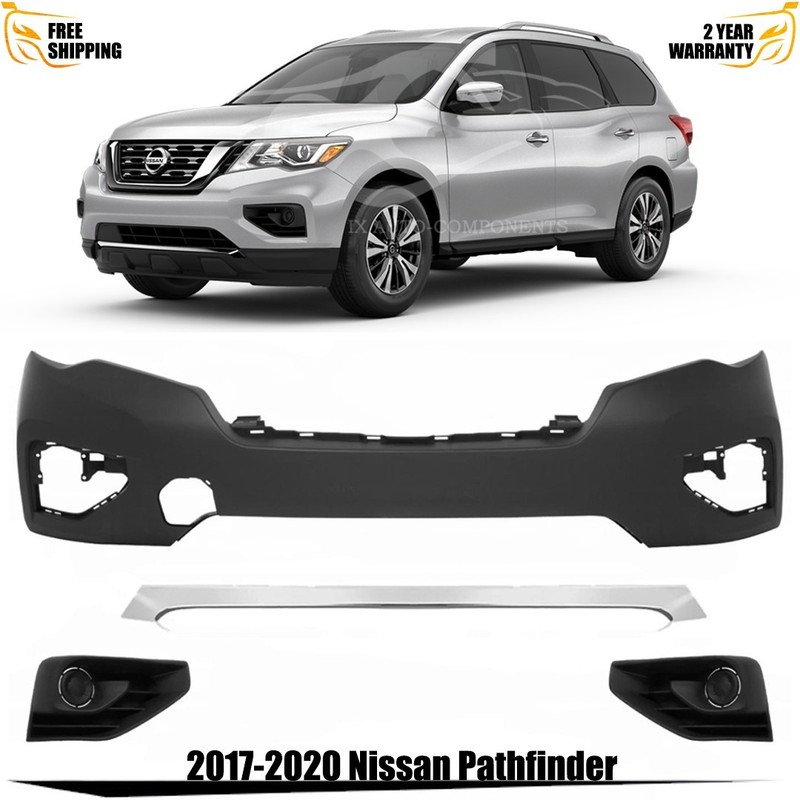 Front Bumper Cover & Fog Light Cover Trim Kit For 2017-2020 Nissan Pathfinder