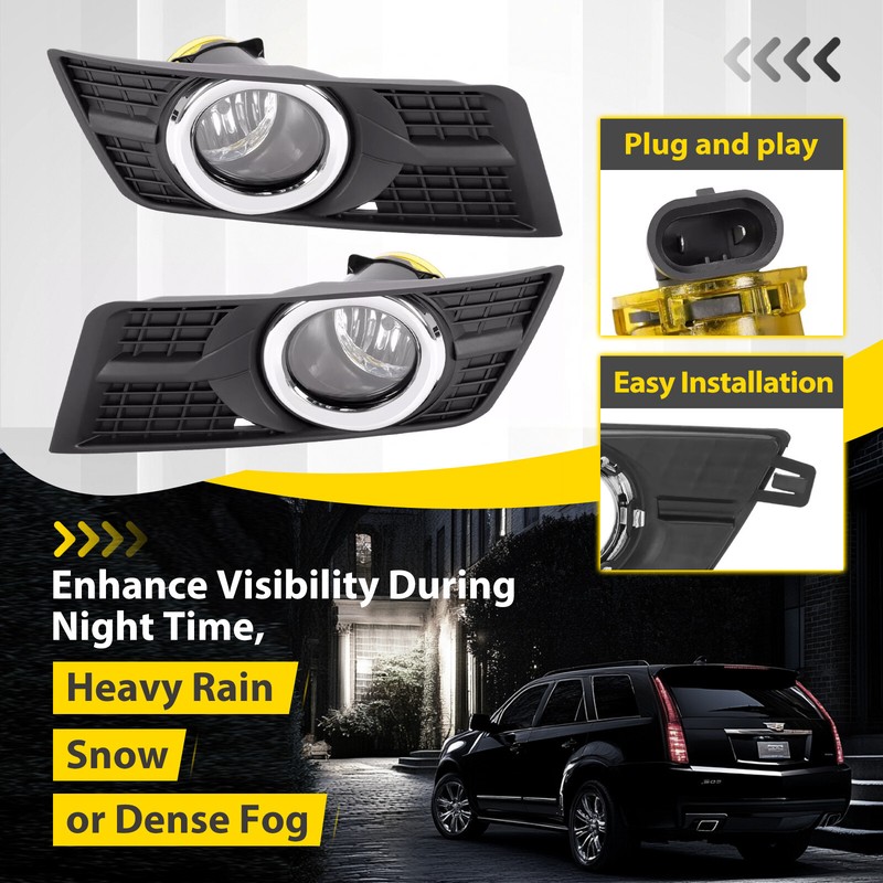 Pair Fog Lights w/Fog Light Bezel Bumper Lamp Cover For Cadillac SRX 2010 - 2016 gallery
