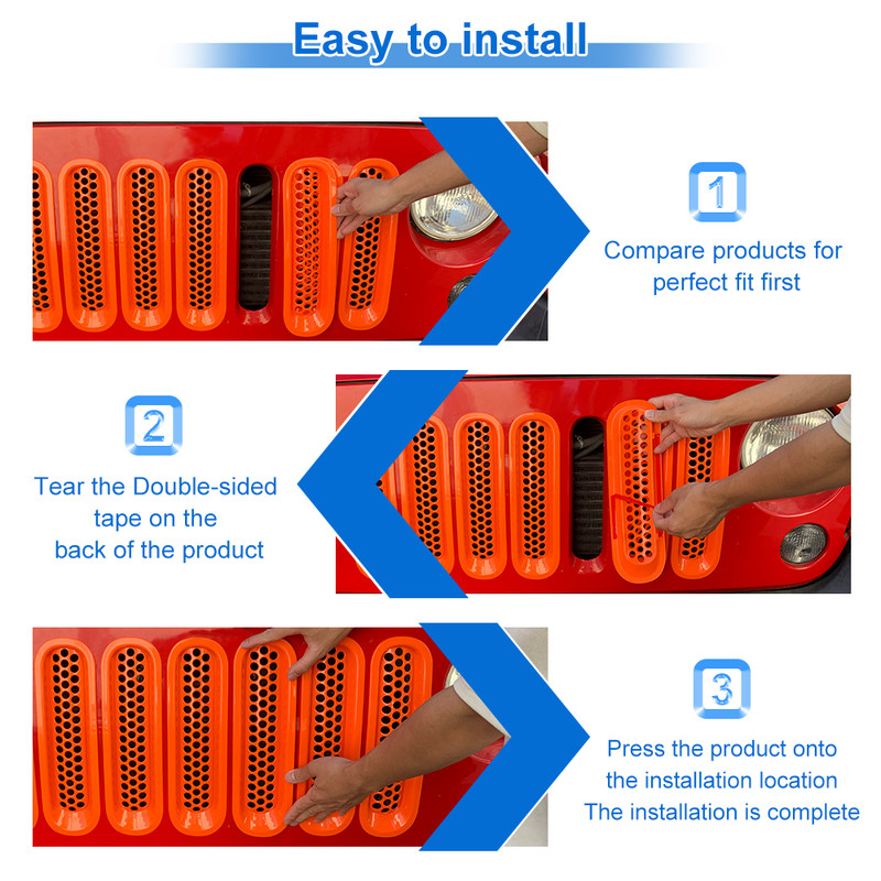9x Orange Grille Inserts & Headlight Decor Trim Cover for Jeep Wrangler JK 2007+ gallery