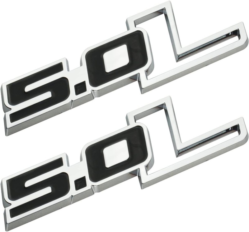 2pcs Universal 5.0L 5.0 Liter Sticker Emblem Badge Engine Nameplate Silver Black