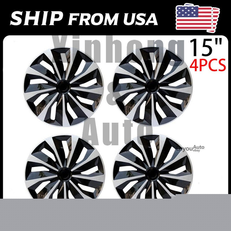 Wheel Covers Full Rim Snap On Hub Caps for R15 Auto Tire & Steel 4pcs 15 Inch