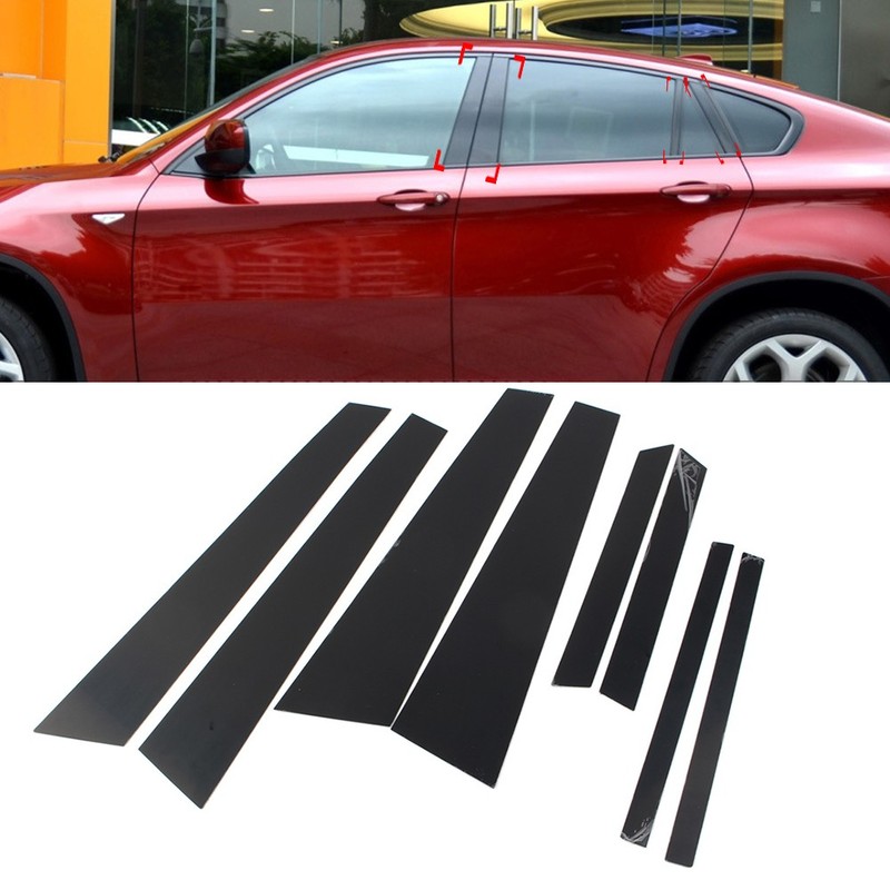 For BMW X6 E71 2009-2014 8x Glossy Black Set Pillar Posts Door Window Trim