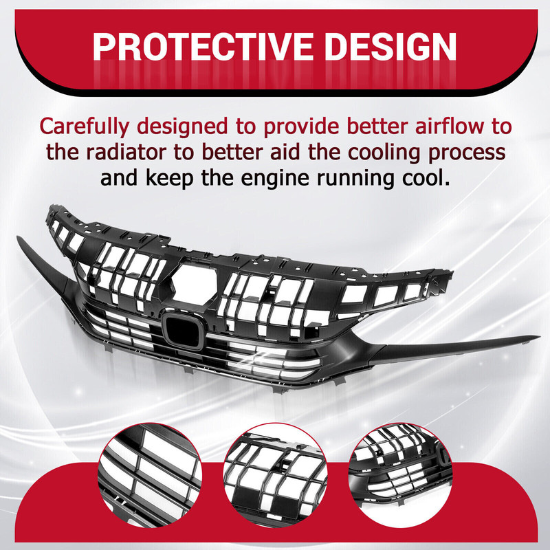 Fit Honda Civic 2022-2024 Front Bumper Upper+Lower Grille W/Eyelid Molding Trim gallery