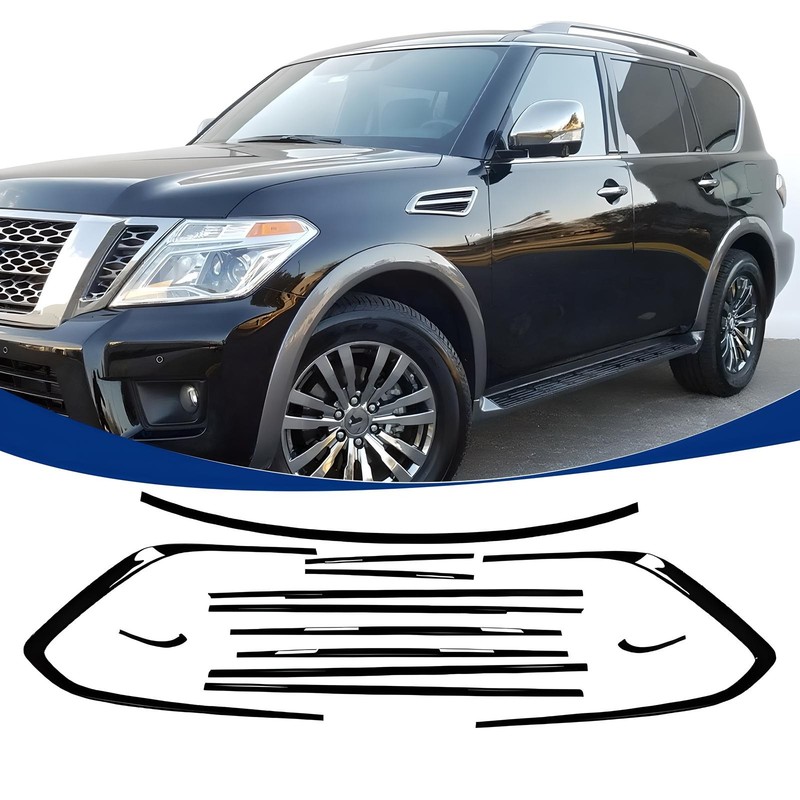 13pcs Window Molding Trim Frame Strips For Nissan Armada 2018- 2024 Gloss Black gallery