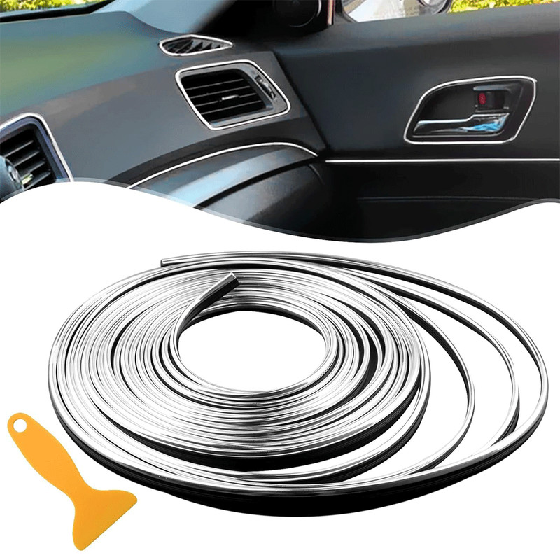 Car Trim Moulding Strip Silver Interior Decorative Line DIY 5M(16.4ft) Universal