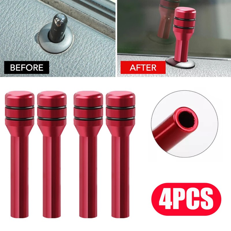 4x Aluminum Red Door Lock Stick Knob Pull Pins Cover Car Interior Accessories