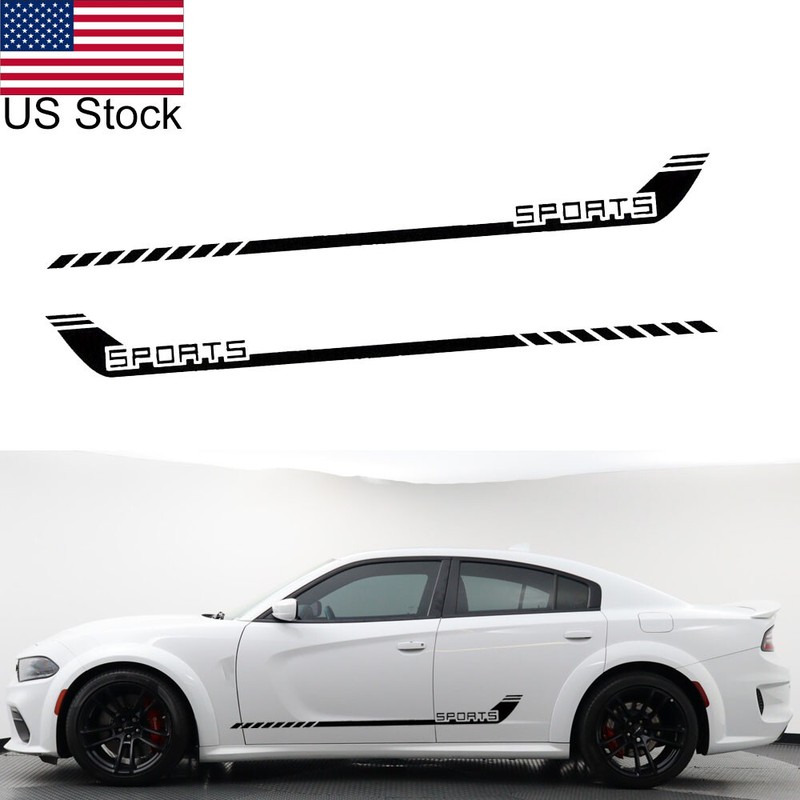 2pcs 68″ Black SPORTS Hockey Racing Stripe Body Side Skirt Door Sticker Decals