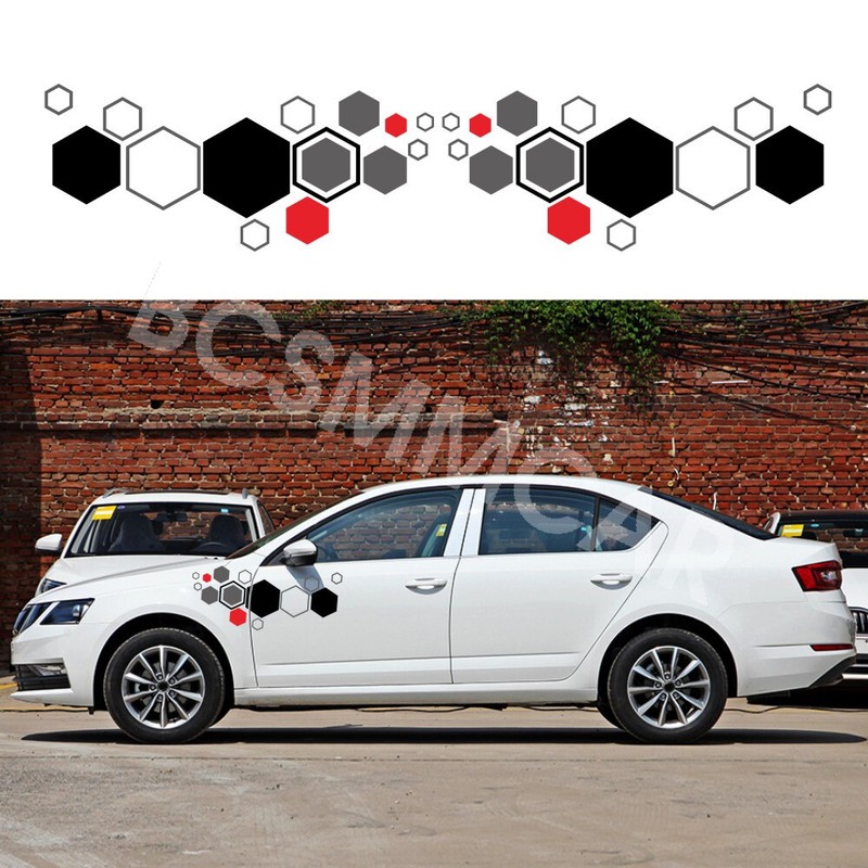 Car Stickers Door Hood Body Side Protector Honeycomb Graphic Decorative Decals
