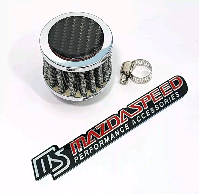 CHROME 12MM RACING MINI AIR OIL BREATHER FILTER FOR MIATA MAZDA CARBON FIBER JDM