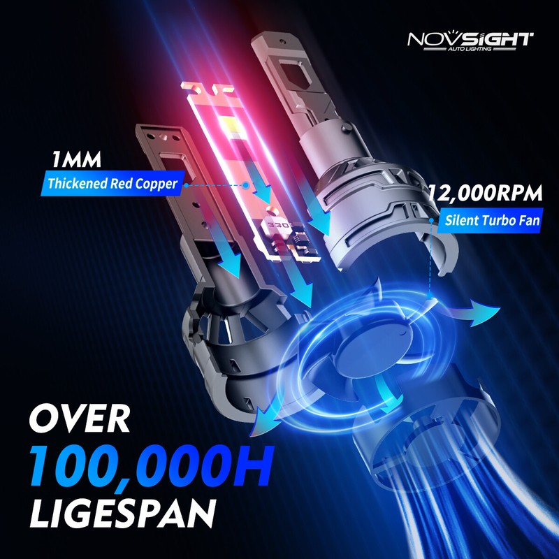 NOVSIGHT 9012 LED Headlight Bulbs 20000LM High/Low Beam 6500k White Super Bright gallery