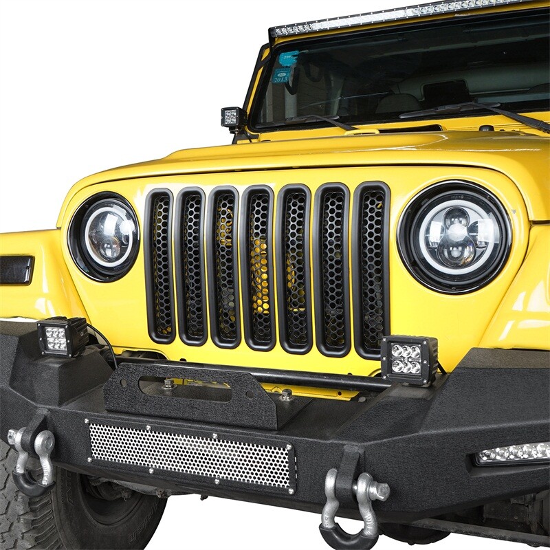 FIT JEEP WRANGLER TJ 1997-2006 MATTE GRILL MESH INSERT + HEADLIGHT ROUND BEZEL gallery