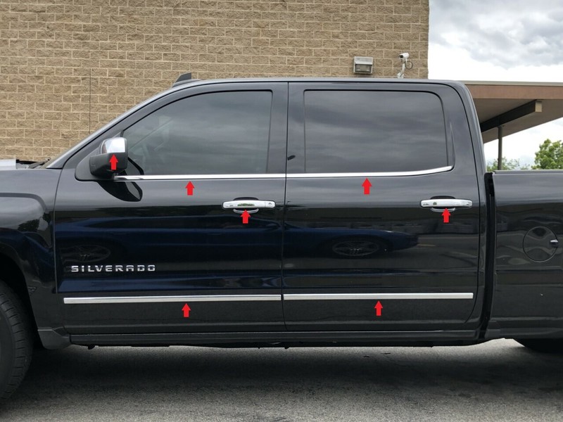 For 2014-2018 GMC Sierra Crew Cab Chrome Handle Mirror Window Sills Side Molding gallery