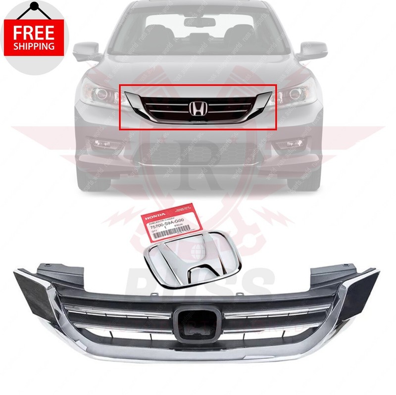 New Front Upper Grille & ‘H’ Emblem Set of 7Pc Fits 2013-2015 Honda Accord Sedan