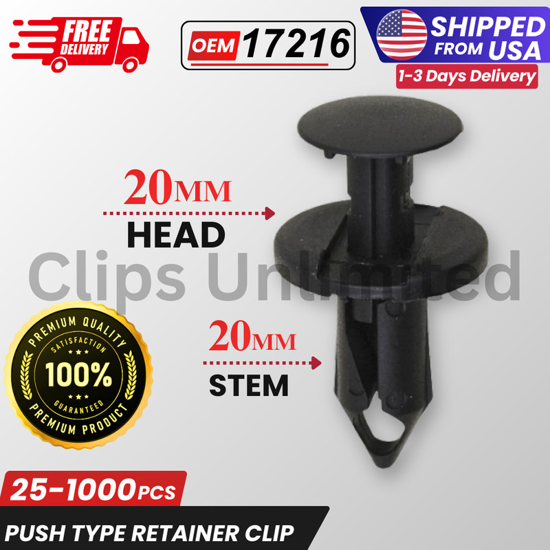 Auveco 17216 Push-Type Retainer Clip 20mm Head 20mm Stem Ford Chrys 25–1000PCS