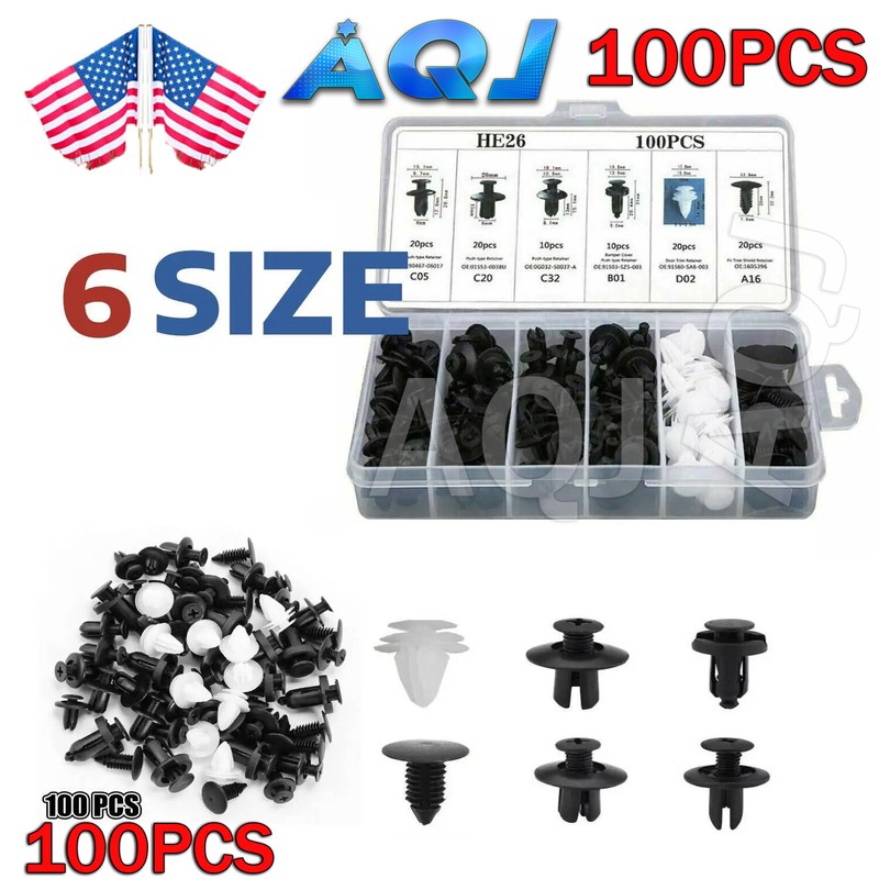 100 PCS Box Set Bumper Fender Liner Push Type Retainer Clips for Ford Cars gallery