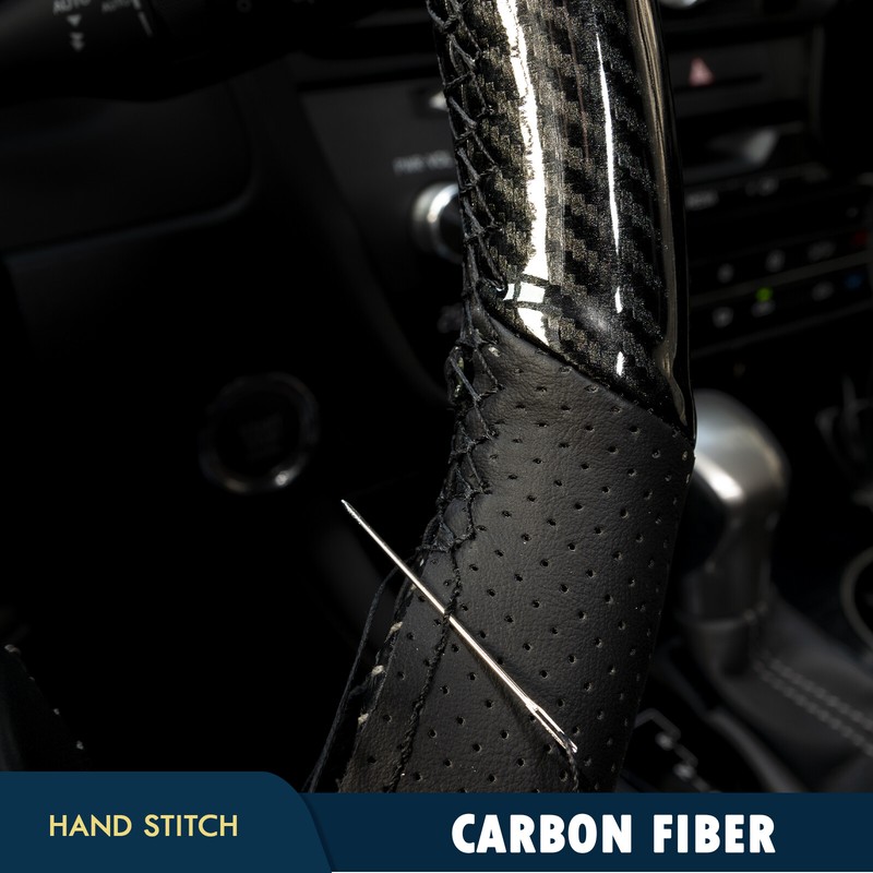 Carbon Fiber Black Car Steering Wheel Cover Leather DIY Sewing Interiors 15»