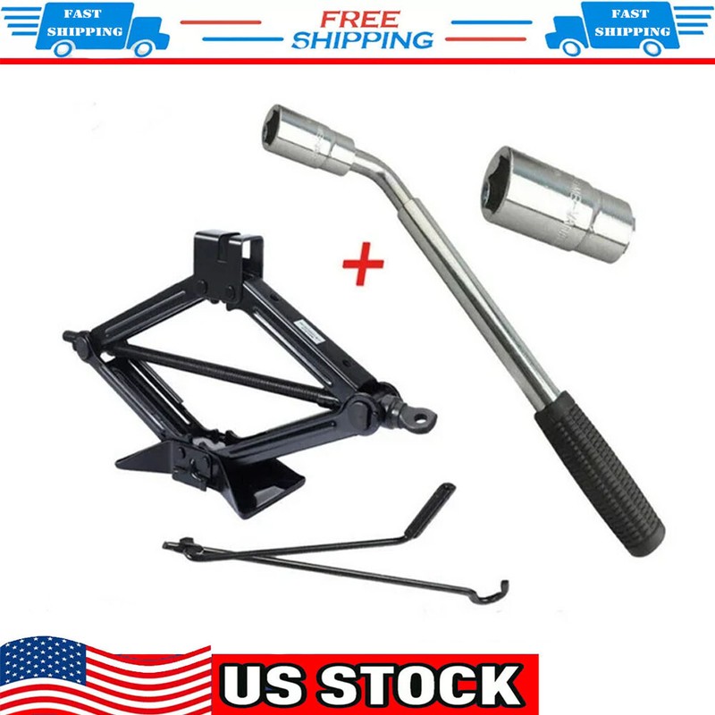 2 Ton Scissor Jack Speed Handle Crank Lift + Wheel Lug Wrench Jack 17/19/21/23mm