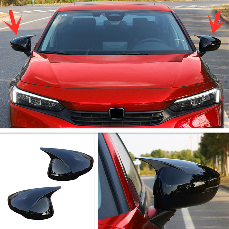 ABS Gloss Black OX Horn Rearview Mirror Cover Trim For Honda Civic Sedan 22-2024