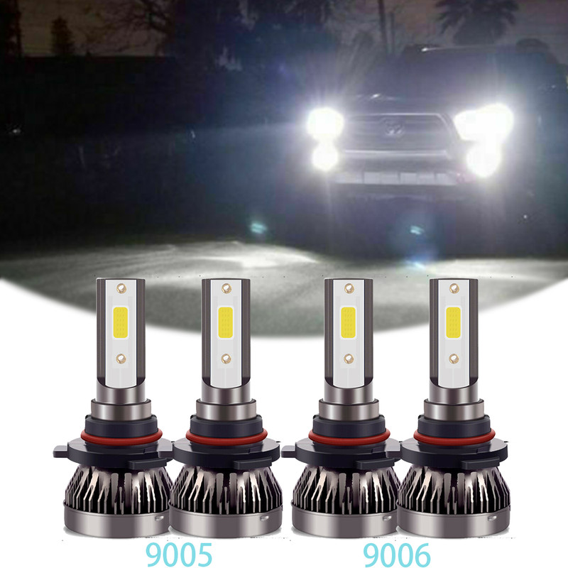 4PCS 9005 9006 LED Combo Headlight Kit Bulbs 6000K Cool White COB High Low Beam