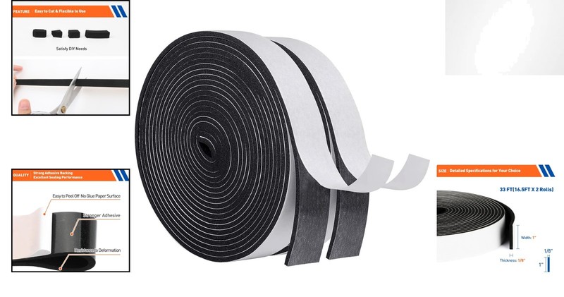 Versatile Adhesive Foam Weather Stripping - 33FT for Soundproofing & Insulation gallery