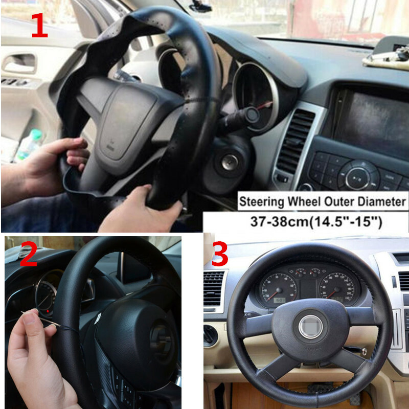 15" Steering Wheel Cover Genuine Leather for Nissan Titan 2004-2014 2015-2021 gallery