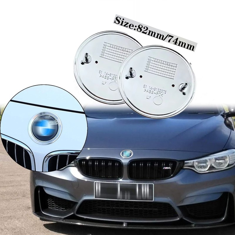 2PCS Set Emblem 82mm & 74mm Front Hood & Rear Trunk 82mm For BMW 511481323 Badge