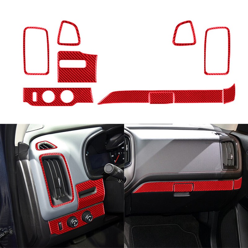 9pcs For Chevrolet Colorado Red Carbon Fiber Full Dashboard Interior Trim Set