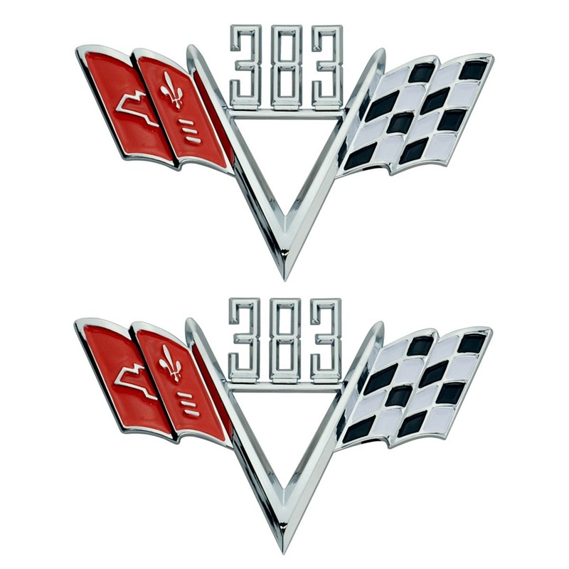 2Pc Custom 383 Cross Flag Fender Emblem Fits For 1960s Chevy Style Trim