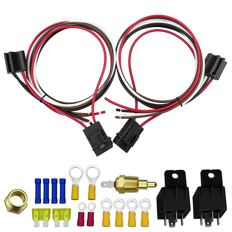 185/175 Car Dual Electric Fan Relay Wiring Harness Thermostat Sensor 40 AMP Kit gallery