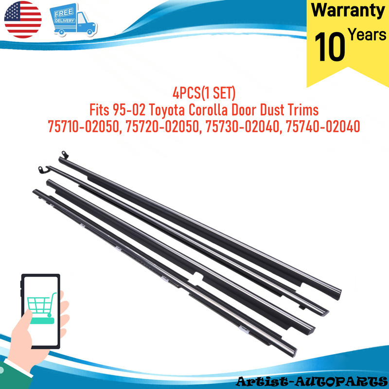 4PCS For Toyota Corolla 1995-2002 Door Dust Trim Door Belt Molding Weatherstrip