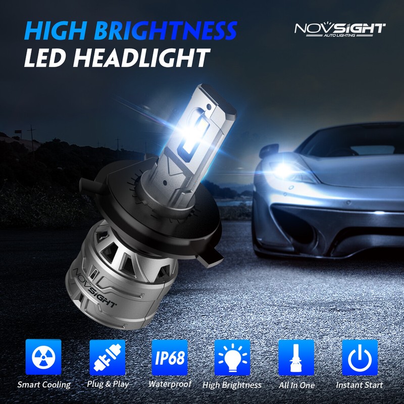 NOVSIGHT H4 LED Headlight Bulbs High/Low Beam 30000LM 300% Brighter Than Halogen gallery