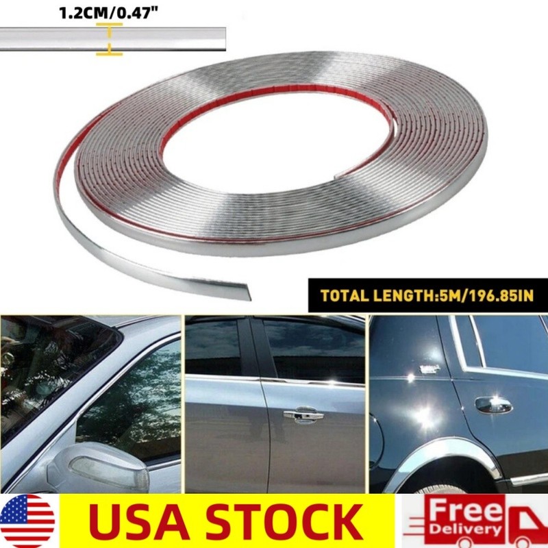 5M x 12mm Chrome Trim Molding Strip Car Door Window Bumper Side Trime Protector