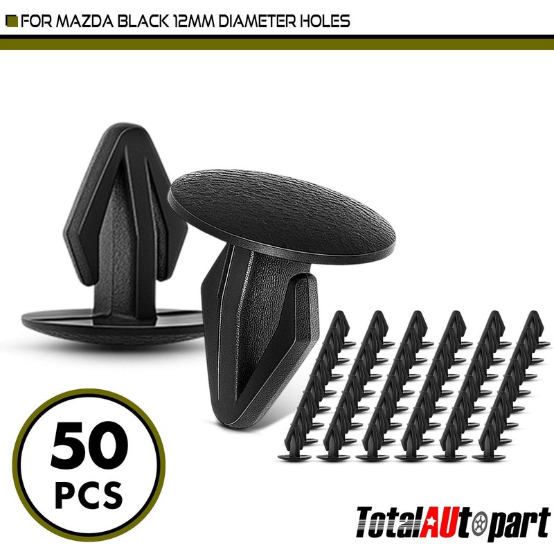 50Pcs diameter Retainer Clips Bumper Clips Retainer for Mazda Black 12mm Nylon