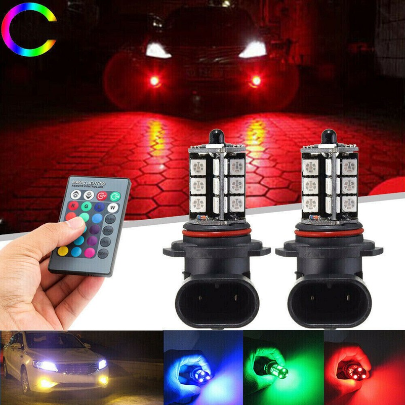 2x Car RGB H11/H8/H9 LED Bulbs For Fog Light Driving Lamp w/ Wireless IR Remote