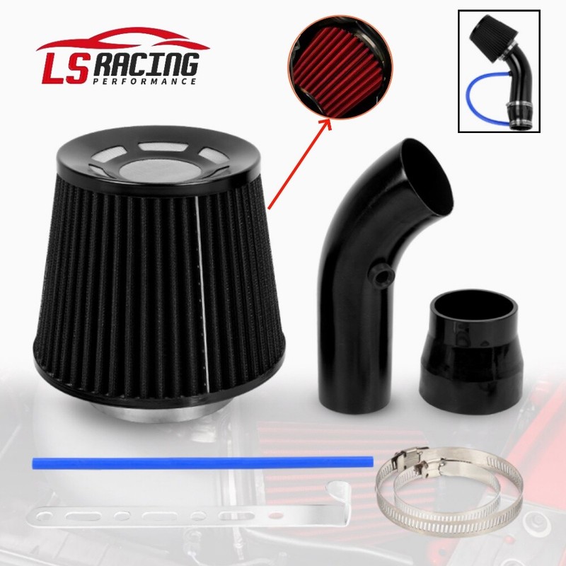 76mm 3in Car Cold Air Intake Filter Induction Kit Pipe Power Flow Hose System BK